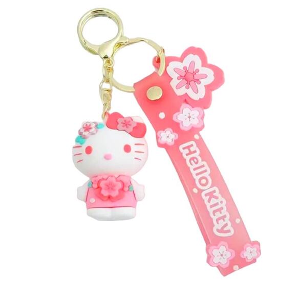 NEW Hello Kitty Figure WRISTBAND KEYCHAIN Key Clip Purse Fob Hawaii Flower Charm - Picture 2 of 12